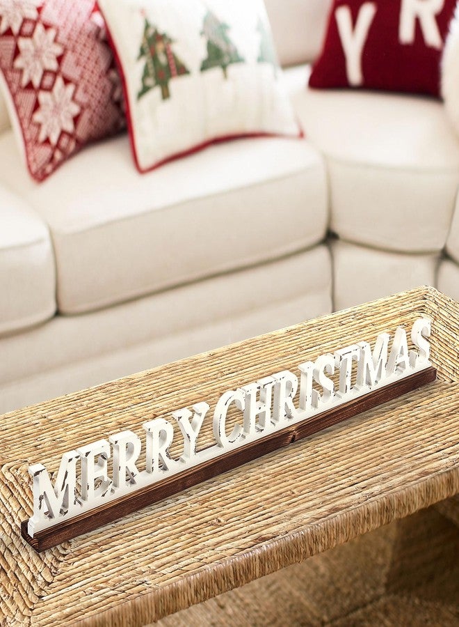 Sintosin Farmhouse Merry Christmas Signs for Home Decor 36 inch, Handmade Distressed Finish White Winter Decor Christmas Wood Signs, Rustic Long Xmas Sign for Tabletop Shelf Mantle Living Room Bedroom - Image 5